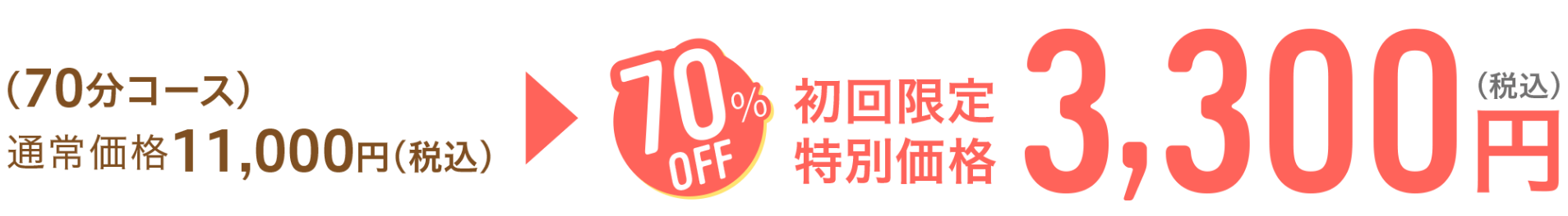 （70分コース）通常価格11,000円（税込）→70%OFF 初回限定特別価格 3,300円（税込）